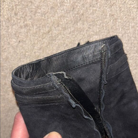 Sam Edelman Black Heeled Fringe Boots with gold trim - Picture 13 of 13